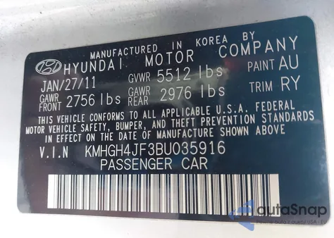 2011 Hyundai Equus Signature from USA, damaged, VIN KMHGH4JF3BU035916